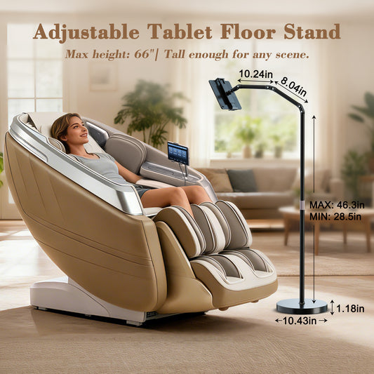66" iPad Stand, Tablet Floor Stand with Wireless Remote, Full-Angle Adjustable Overhead Phone Mount for Bed