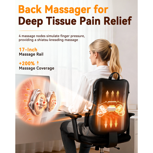 Cordless Shiatsu Track-Moving Roller Back & Lumbar Massager with Heat