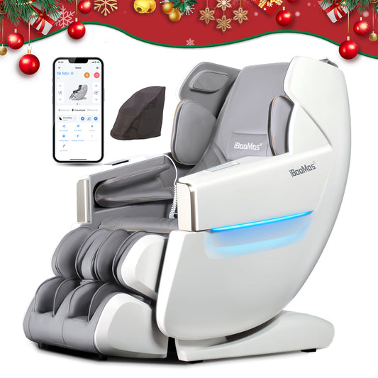 R8606-Grey Fauteuil de massage Zero-G à pédale à extension automatique 3D AI&APP Control avec design doré doré