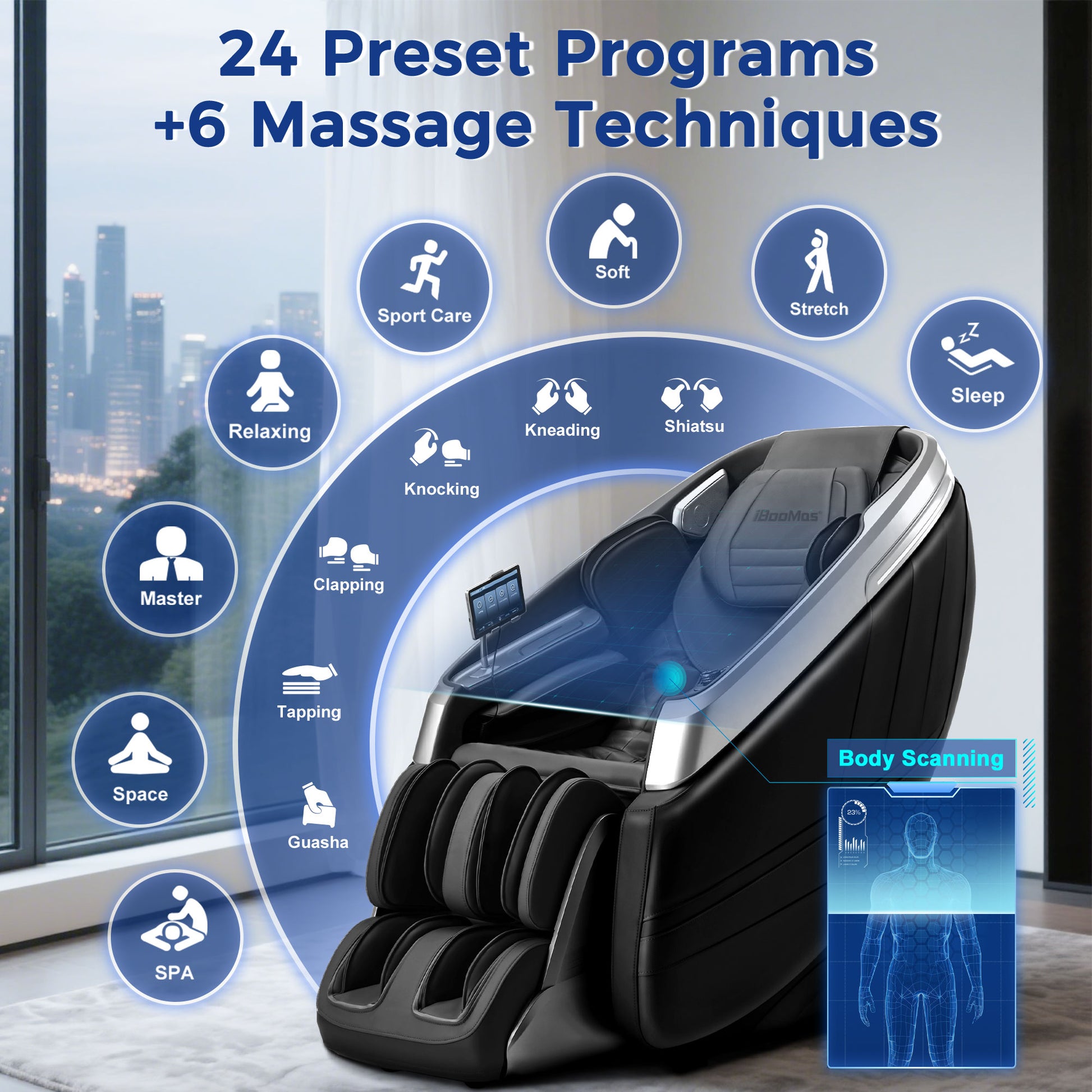 iBooMas® IBM-P03 Dual Mech Ultimate 4D Mimic Space Capsule 180° Zero Gravity Massage Chair