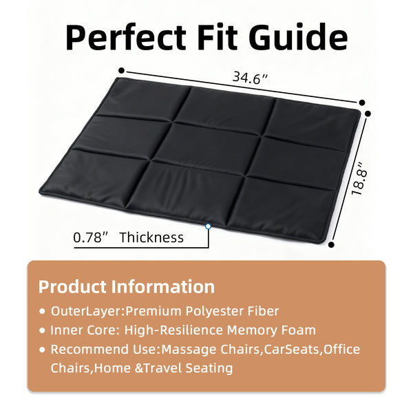 Black cushion with measurements and product information