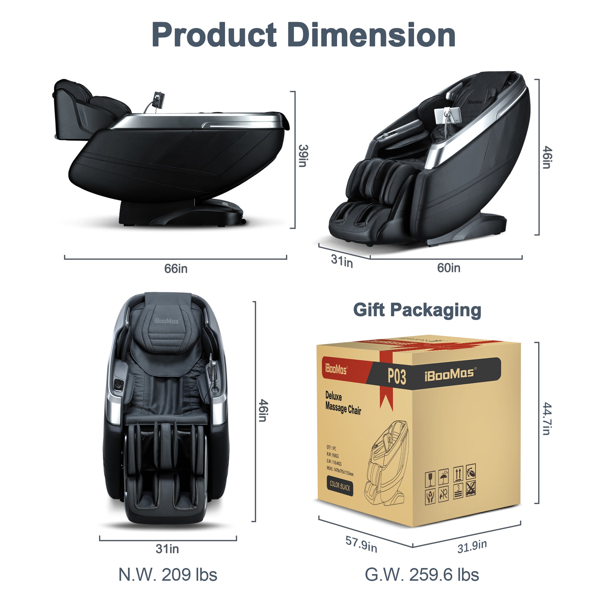 iboomas 4d massage chair full body product dimension