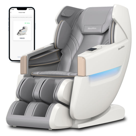 R8606-Grey AI&APP Control Auto-Extend Pedal Zero-G Massage Chair with Gilded Gold Design