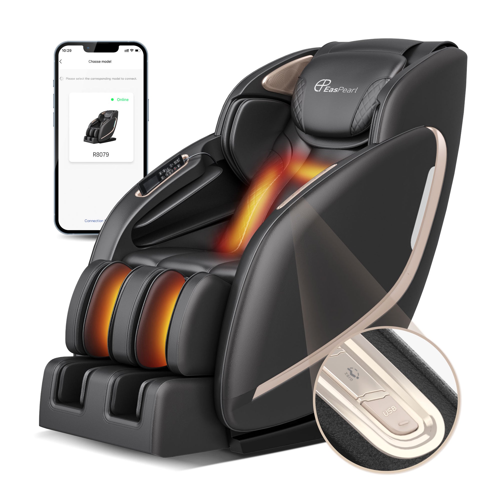 Easpearl R8079 Massage Chair APP Control and USB Spot
