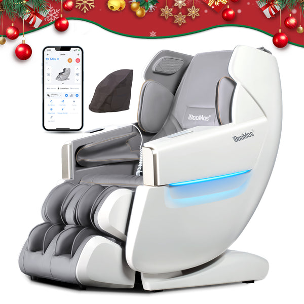 R8606-Grey Fauteuil de massage Zero-G à pédale à extension automatique 3D AI&APP Control avec design doré doré