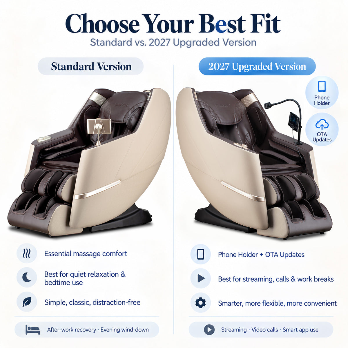 Fauteuil de massage Zero-G à extension automatique R8606-Blue APP&amp;AI Control Peadal