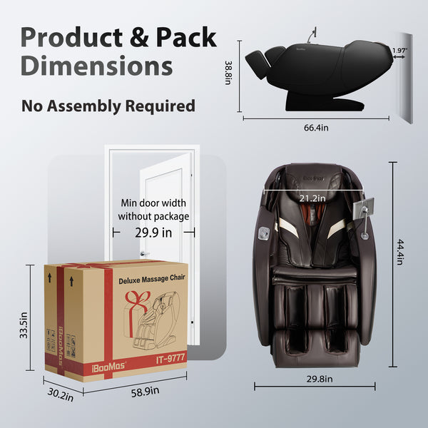 iboomas IT9777 heated massage chair with dimensions and packaging details