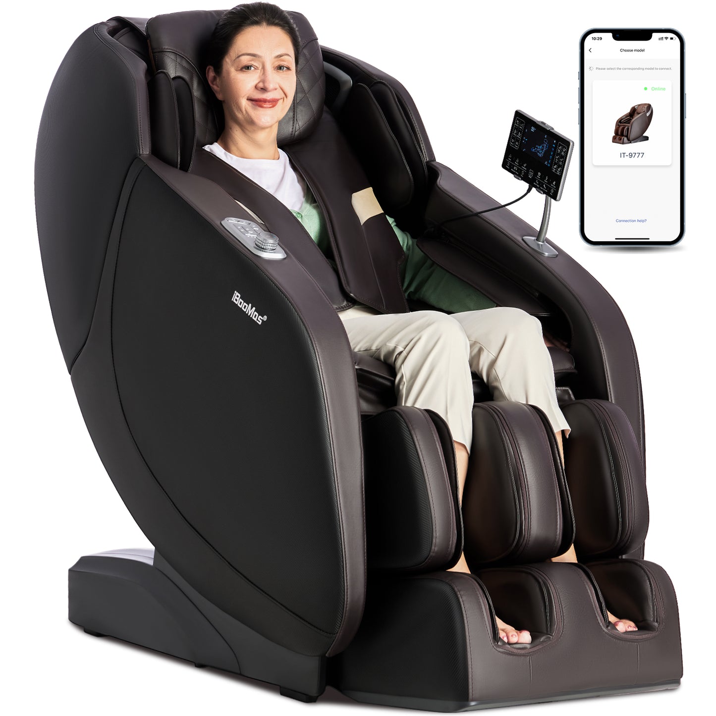 iBooMas 2024 Massage Chair Full Body Zero Gravity Shiatsu massager with SL Track,Heat,Bluetooth(Brown)