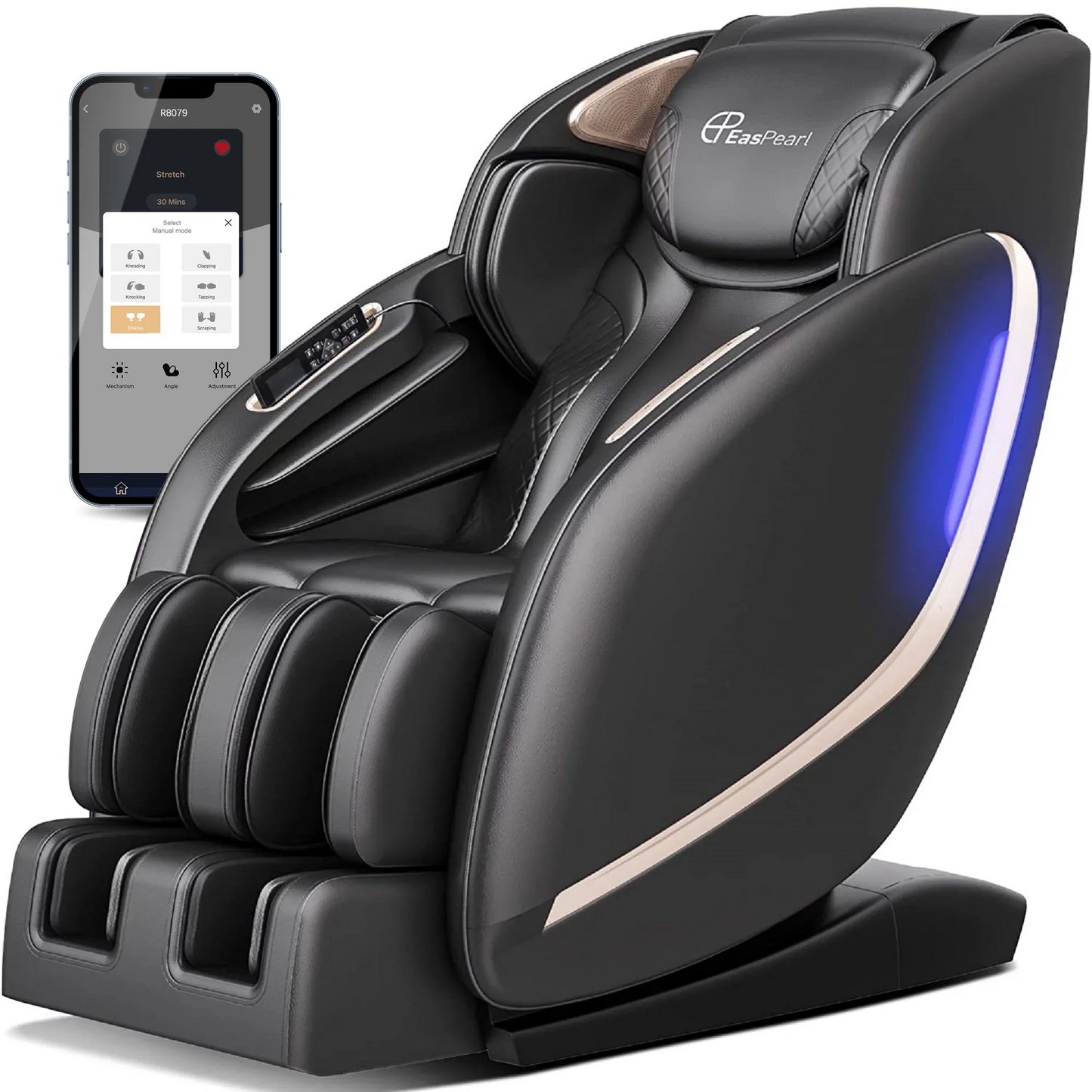 Easpearl Full Body Zero Gravity Massage Chair APP Control SL Track Shiatsu Recliner Calf Heating Black